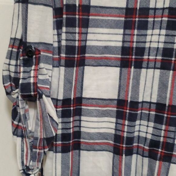  Don't Stop Believing plaid polyester button tunic - Picture 3 of 13